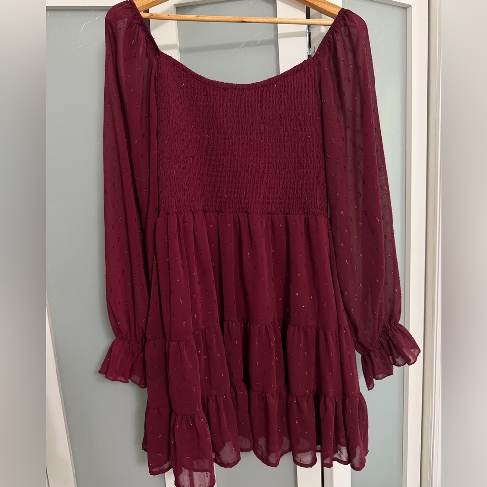 Altar'd State Burgundy Smocked Peasant Dress